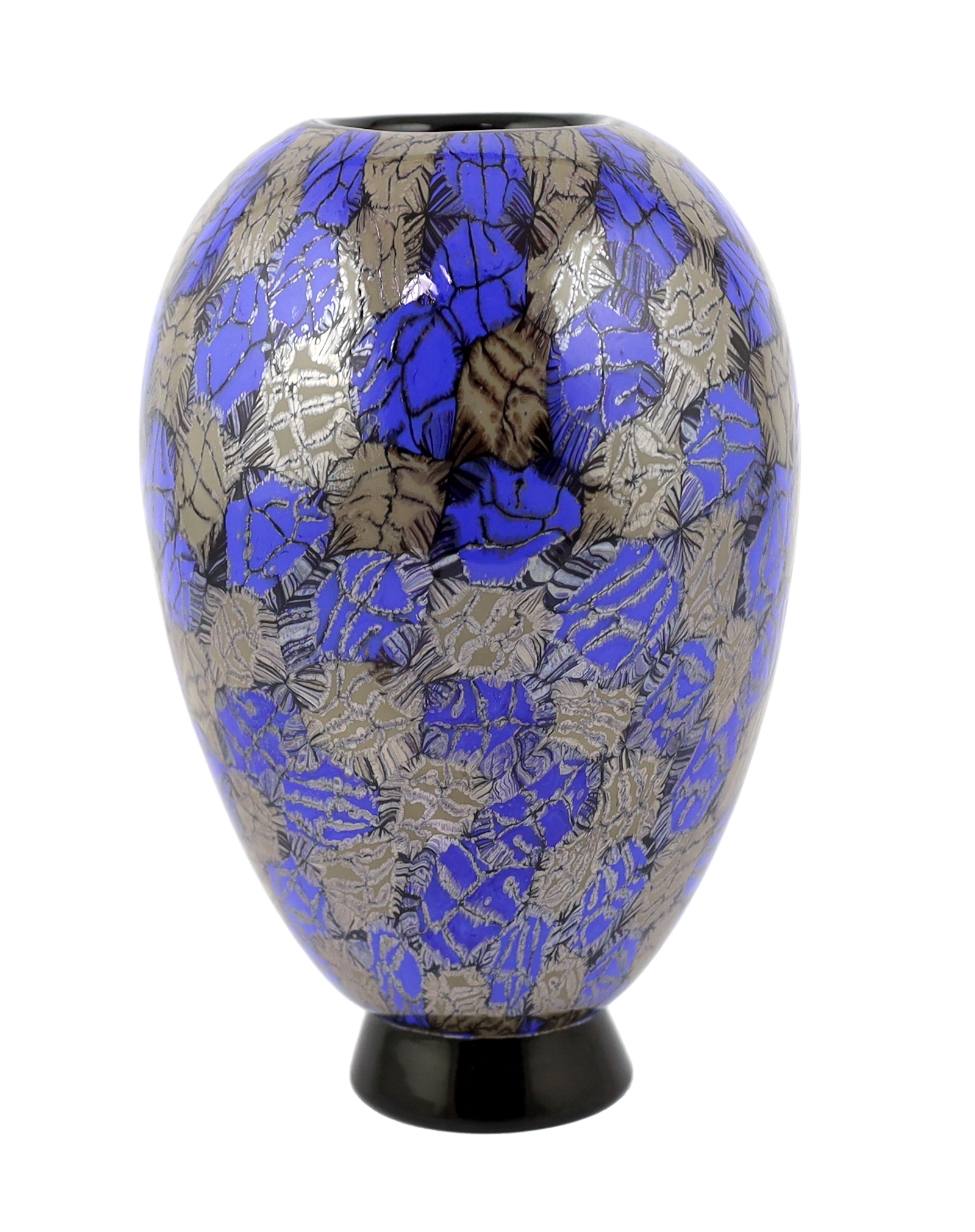 Vittorio Ferro (1932-2012) for Fratelli Pagnin. A Murano glass Murrine vase, in blue and grey, signed, 24cm, Please note this lot attracts an additional import tax of 20% on the hammer price